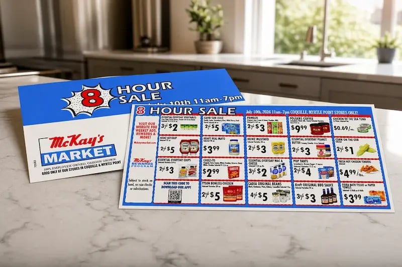a direct mail postcard displayed on a counter