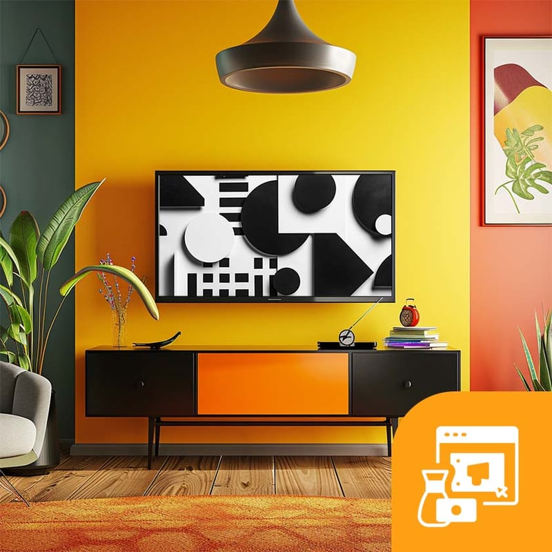 a tv against a colorful background