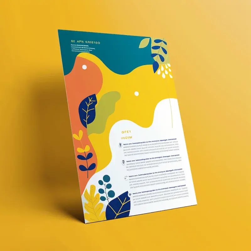 a tropical-themed yellow mailer against a splashy yellow background